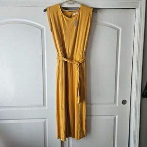 NEW Lou & Grey LOFT Yellow Wide Leg Jumpsuit Size Large Jersey Spring Belted